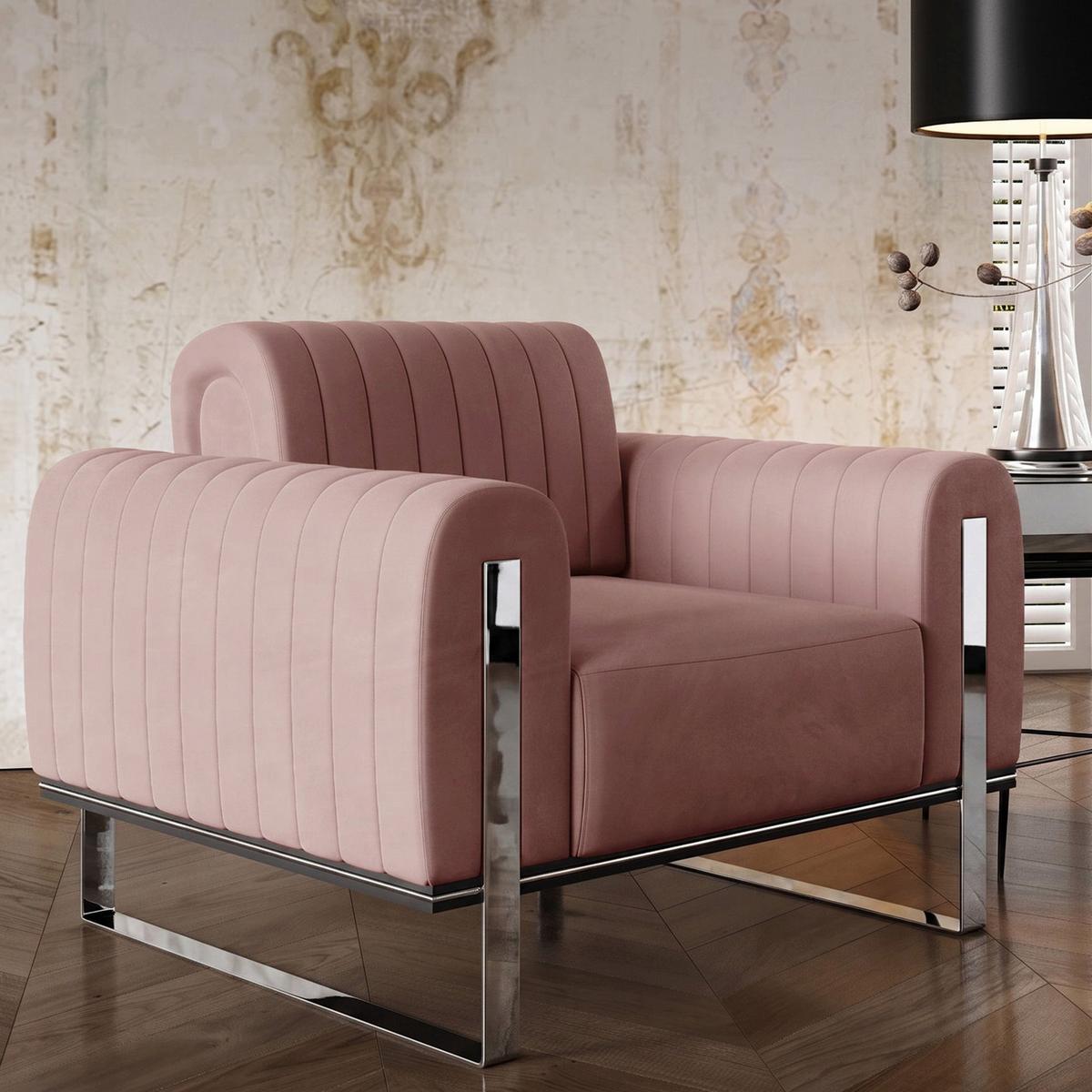 SESSEL Parissa 106 cm - Pink/Silberfarben, Holz/Metall (106/79/92cm) - Selsey