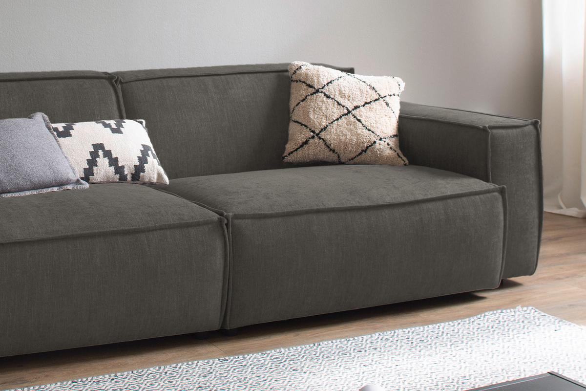 SITZGRUPPE SAMU Grau Webstoff (2er-Set) - Schwarz/Grau, Kunststoff/Textil (256/72/106cm) - KAWOLA