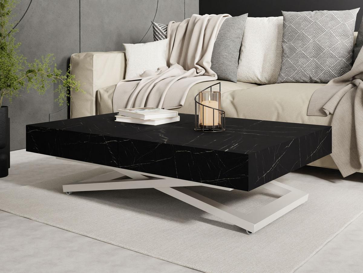 COUCHTISCH Cavetta U höhenverstellbar ausziehbar, Marmor Schwarz 120-200/80/27-76 cm - Kaschmir/Anthrazit, Holzwerkstoff/Metall (80/120/76cm) - WFL GROUP