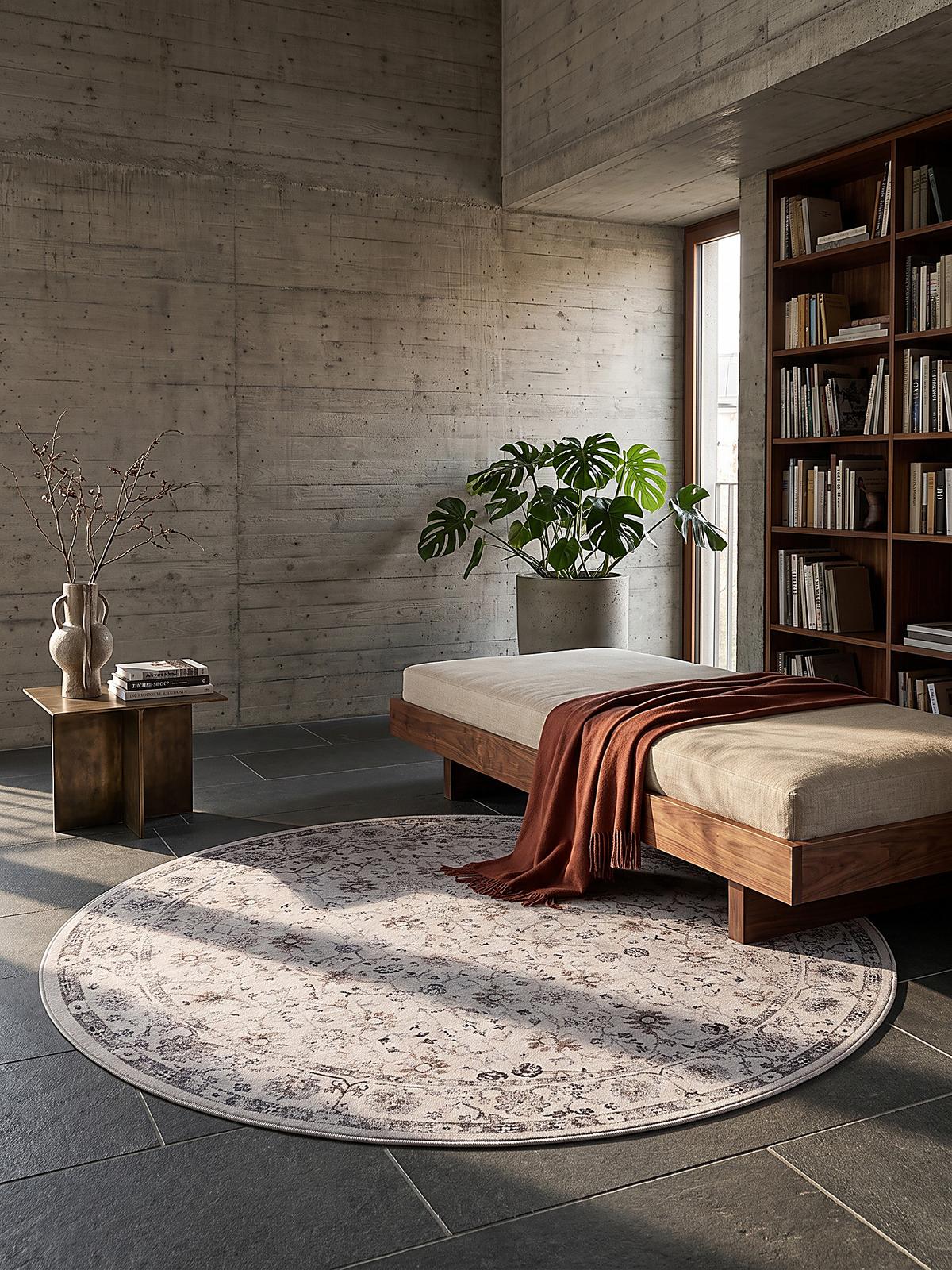 TEPPICH Kurzflor, waschbar, mit floralen Ornamenten, VERNANTE in Creme, Ø 120 cm - Beige, Textil (120/120cm) - KADIMA DESIGN