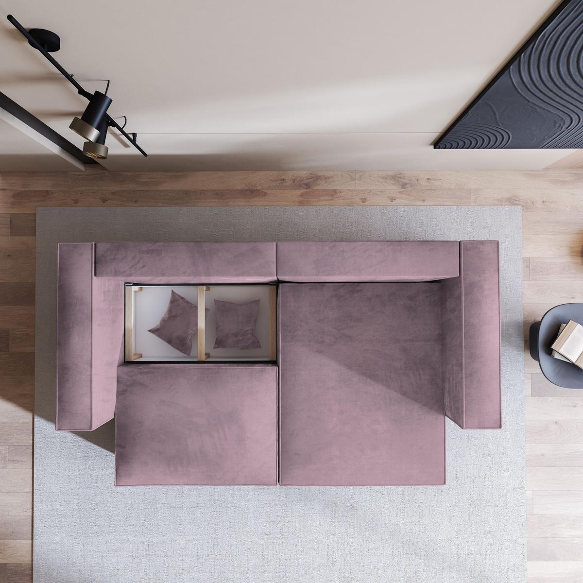 ECKSOFA NERIO M Lila Velours-Stoff mit Schlaffunktion - Lila/Grau, Holz/Kunststoff (245/148cm) - MASSENO