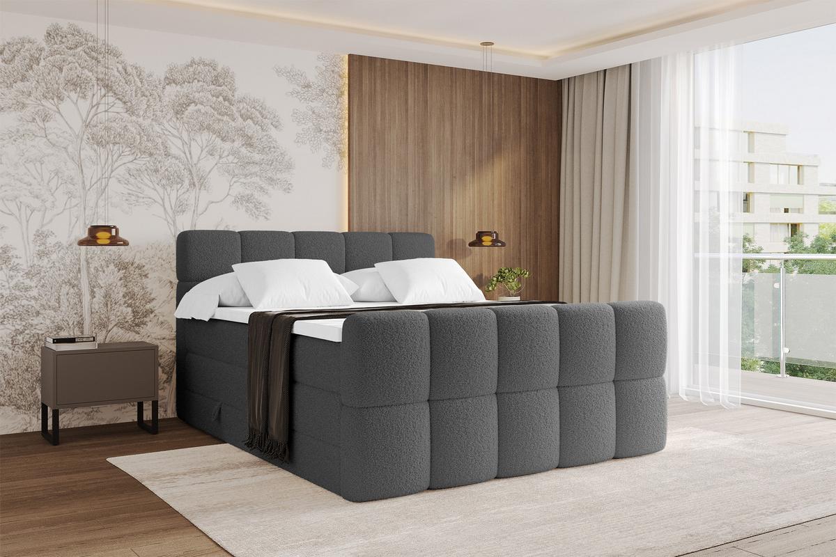 BOXBETT mit Matratze H3/H4 - FAMA-Z KING - 120x200 cm Grau Quelle - Schieferfarben, Holzwerkstoff (120/200cm) - ALTDECOR