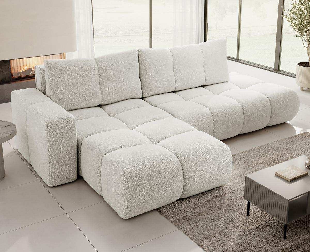 ECKSOFA L Form Hosio Cremefarbton 286/177/88 cm Links mit Schlaffunktion - Hellgrau/Schwarz, Kunststoff/Textil (177/286cm) - AX Living