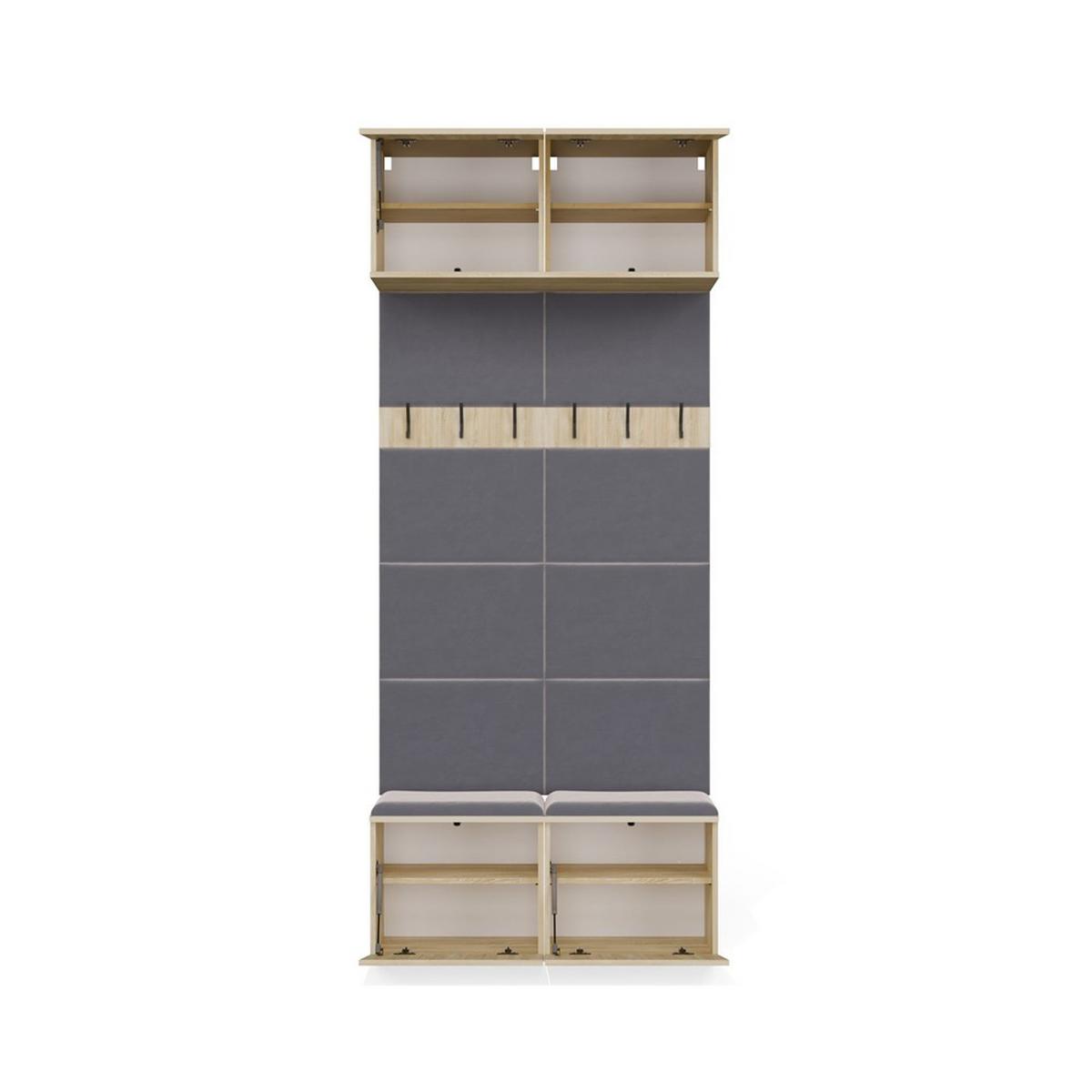 DOPPELTE Garderobe - Flurhänger mit Sitzbank, Haken und Oberschränken Sonoma Eiche 100/238/35 - Grau/Sonoma Eiche, Holzwerkstoff (100/238/35cm) - RAUMHIRSCH FURNITURE