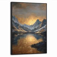LEINWAND Bilder mit Rahmen - Bergkulisse mit goldenem Sonnenuntergang - 60x80 - Goldfarben, Textil (60/80cm) - MuchoWow