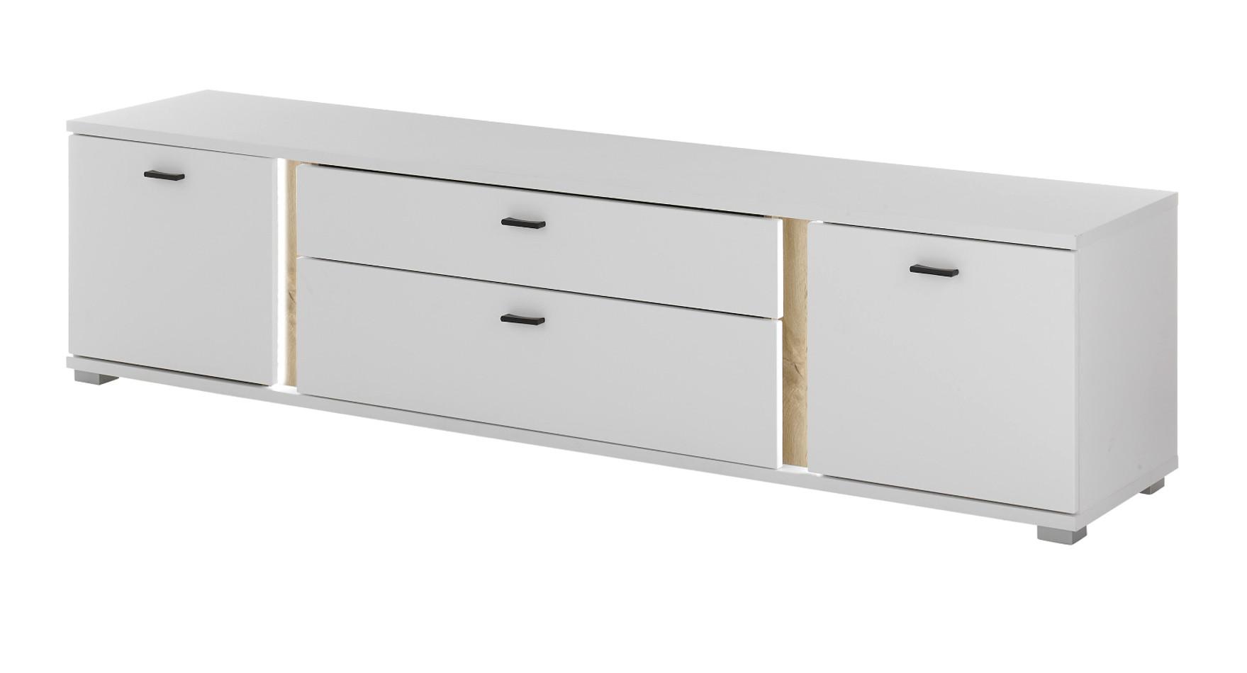 TV-LOWBOARD weiß matt, Eiche Wotan 201 cm, TV Unterteil inklusive Frontbeleuchtung - Eiche Wotan/Silberfarben, Holzwerkstoff/Kunststoff (200/48/42cm) - Furn.Design
