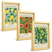 BILDER SET 3er Set - 20x30 cm Goldrahmen - Fruchtige Zitronen- und Papayamuster - Goldfarben, Kunststoff (20/30cm) - TULUP