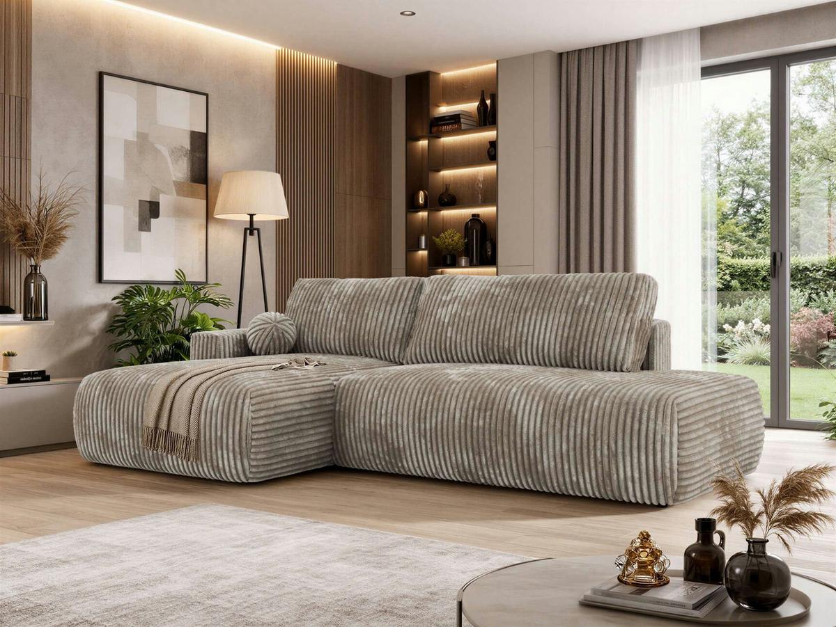 ECKSOFA TAREN L Hellbraun Cord - Links - Hellbraun/Schwarz, Kunststoff/Textil (170/292cm) - MKS