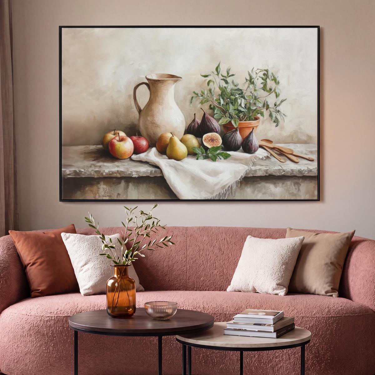 LEINWAND Bilder mit Rahmen - Obst - Kräuter - Ländlich - 140x90 - Naturfarben, Textil (140/90cm) - MuchoWow