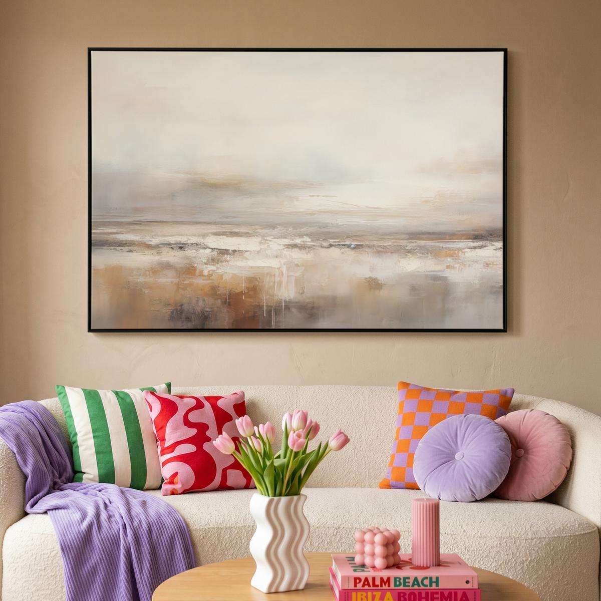 LEINWAND Bilder mit Rahmen - Kunst - Industriell - Grau - Braun - Abstrakt - 140x90 - Sandfarben, Textil (140/90cm) - MuchoWow
