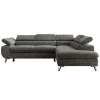 ECKSOFA PABLO L Grau Schenille grob gewebt - Rechts Seite - Schwarz/Grau, Textil/Metall (273/208cm) - MKS