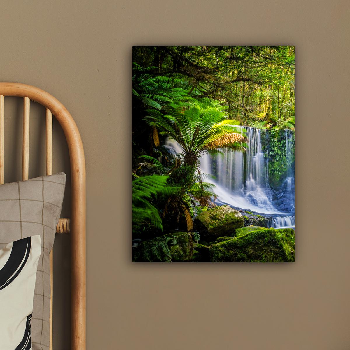 LEINWANDBILD Dschungel - Wasserfall - Australien - Pflanzen - Natur Room Decor 30x40 cm - Dunkelgrün, Textil (30/40cm) - MuchoWow