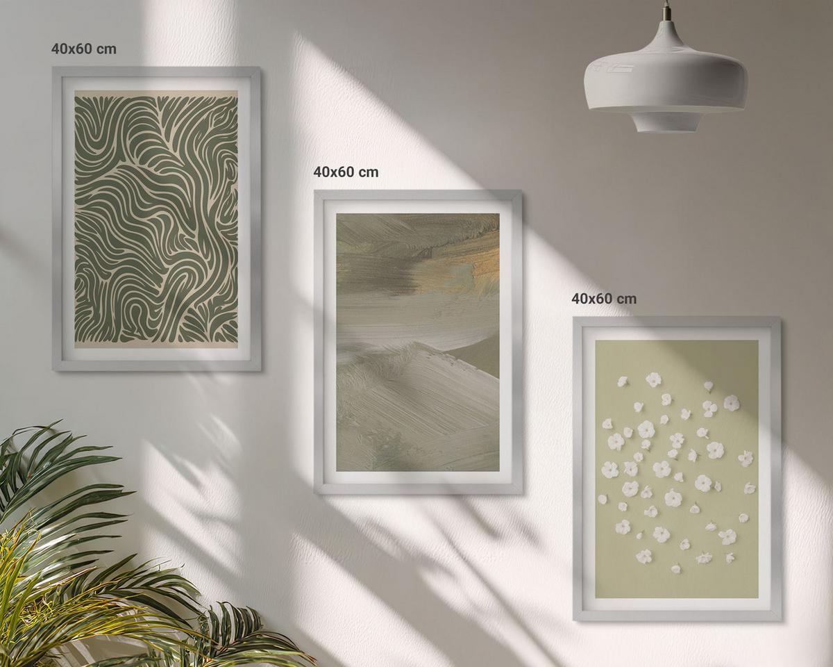 BILDER SET 3er Set - 40x60 cm Silberner Rahmen - Abstrakte florale Wellenmuster - Silberfarben, Kunststoff (40/60cm) - TULUP