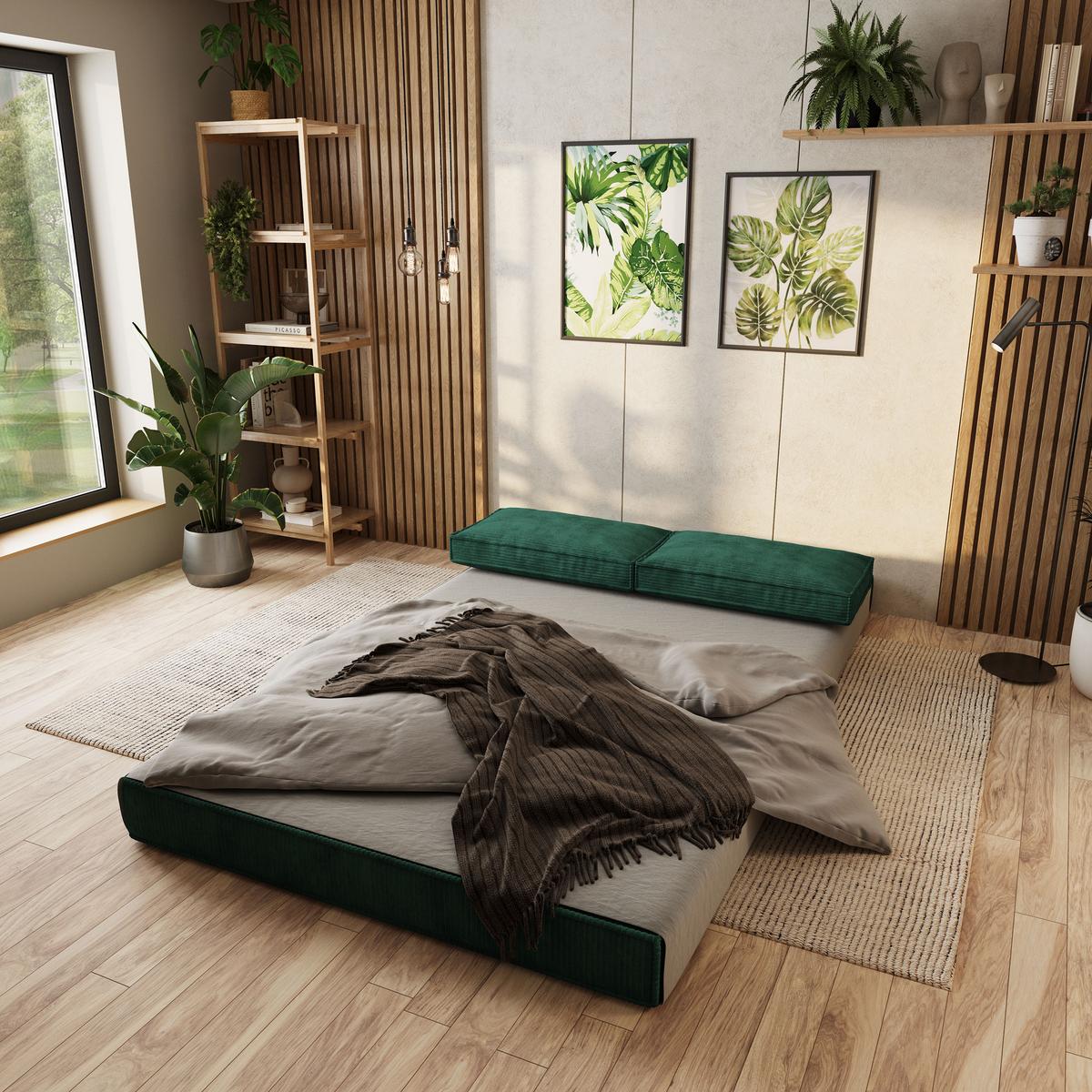 ECKSOFA ANKO modulares Boneless Sofa mit Schlaffunktion Grün Cordstoff - Grün, Textil (270/160cm) - MASSENO