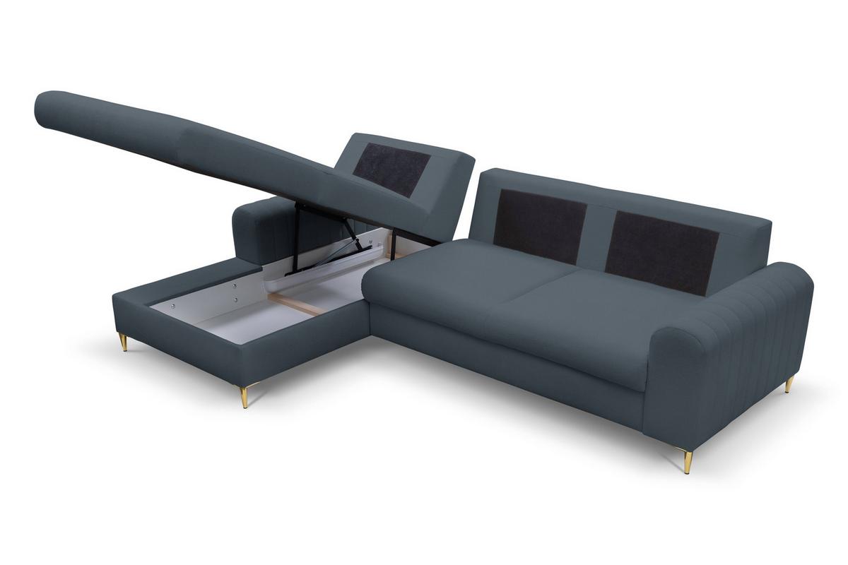 ECKSOFA VERONA L-S Blau Geflochtener Stoff mit Schlaffunktion - Blau, Holz (251/164cm) - MASSENO