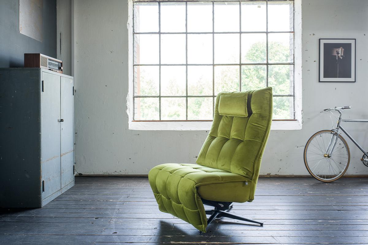 RELAXSESSEL MIKO Grün Velvet Relaxfunktion - Schwarz/Grün, Textil/Metall (75/115/94cm) - KAWOLA