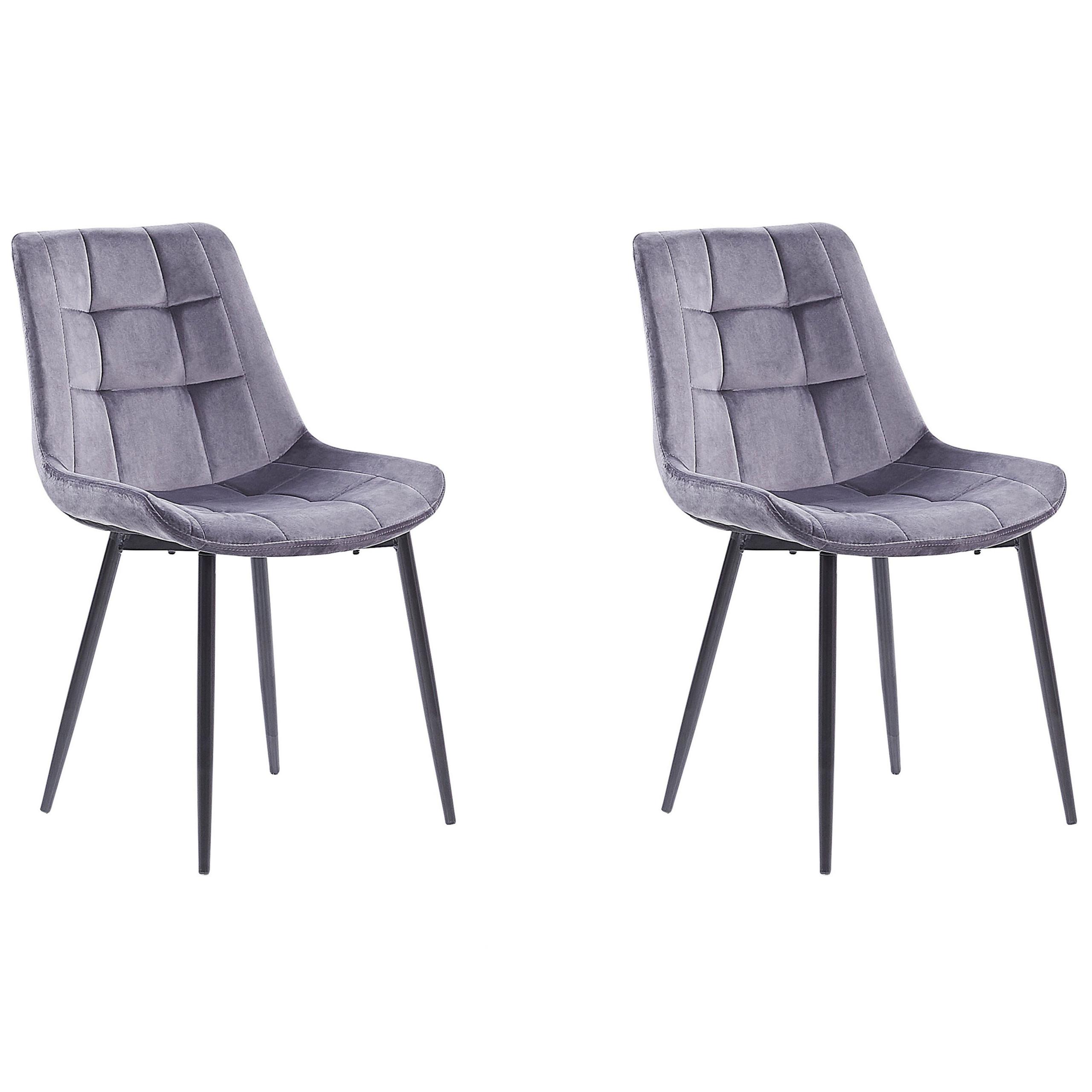 ESSZIMMERSTUHL 2er-Set Samtstoff Grau Melrose - Grau, Textil/Metall (51/82/59cm) - Beliani