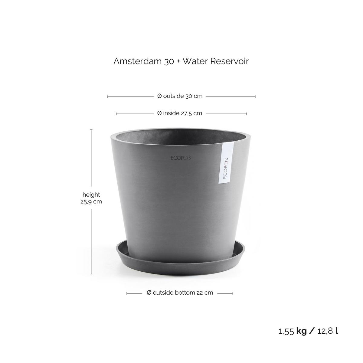 BLUMENTOPF mit Wasserreservoir Amsterdam 30/25,9 cm Grau - Grau, Kunststoff (30/25.9cm) - Ecopots