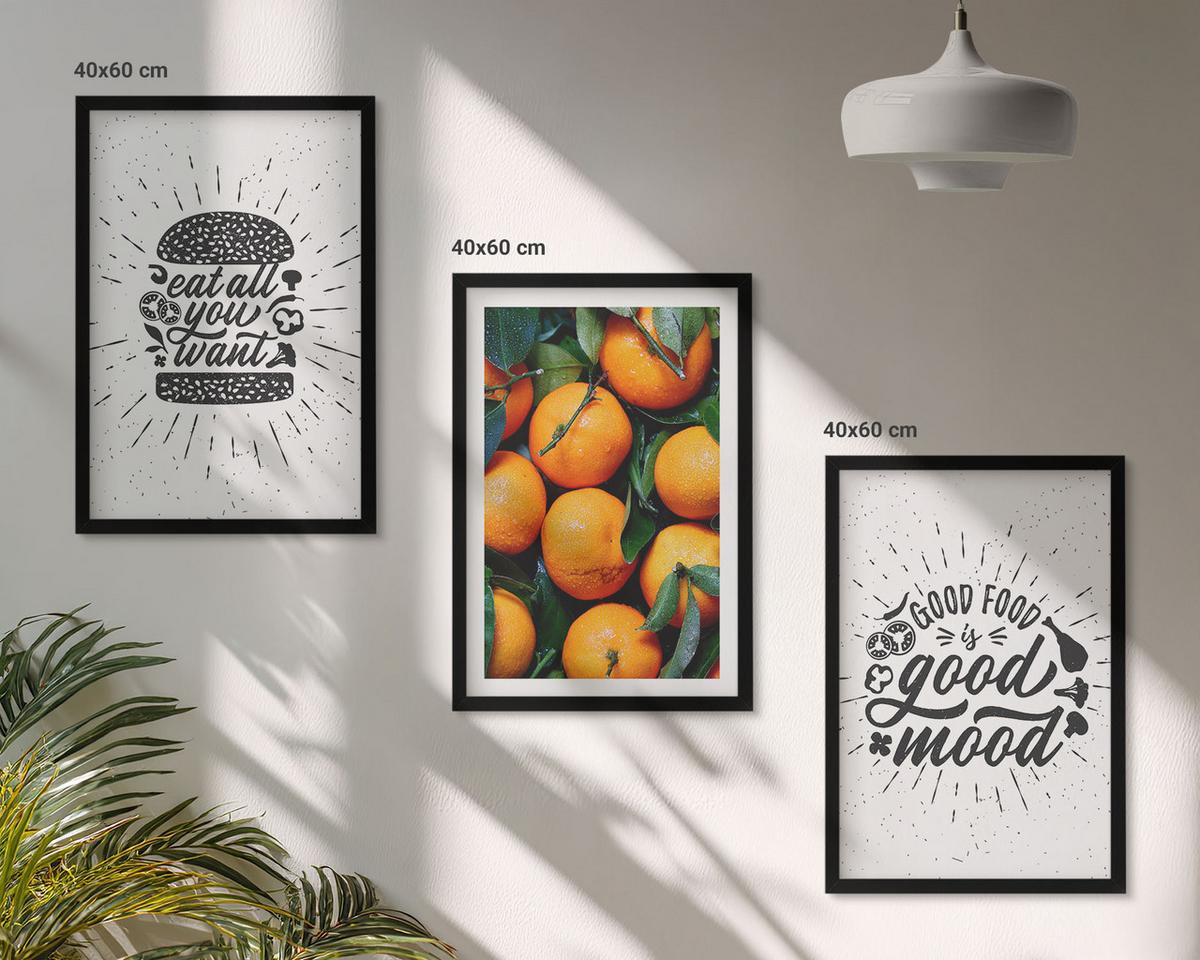 BILDER SET 3er Set - 40x60 cm Schwarzer Rahmen - Juicy Oranges Kitchen - Schwarz, Kunststoff (40/60cm) - TULUP