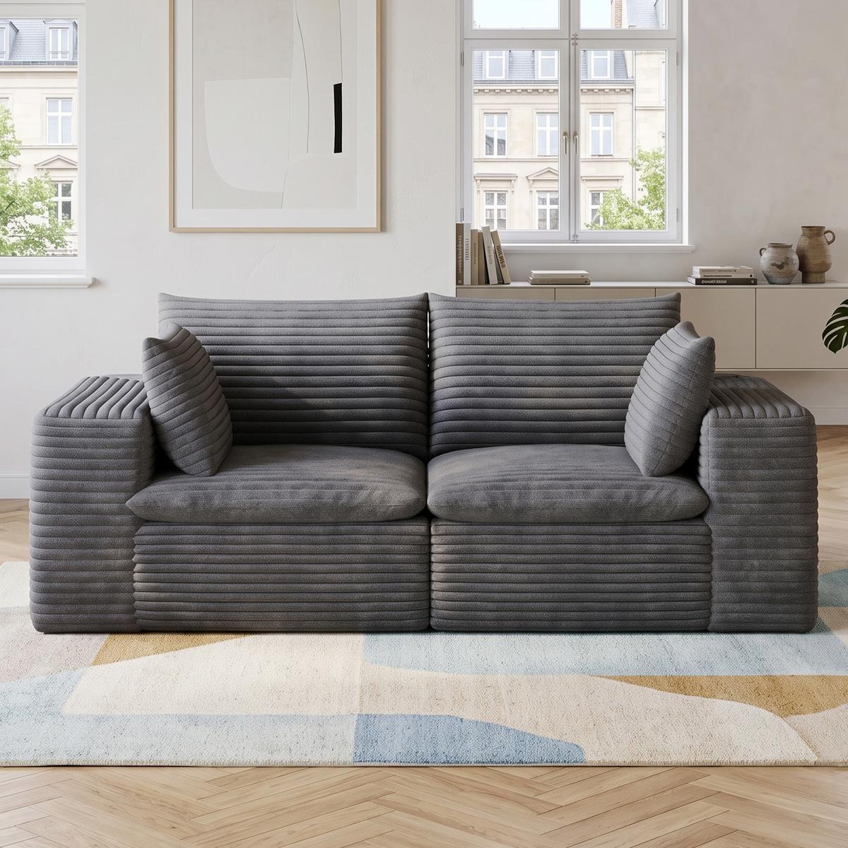 2-SITZER SOFA 180cm Cord-Sofa ohne Montage - Dunkelgrau, Textil (180/60/90cm) - Urban Meuble