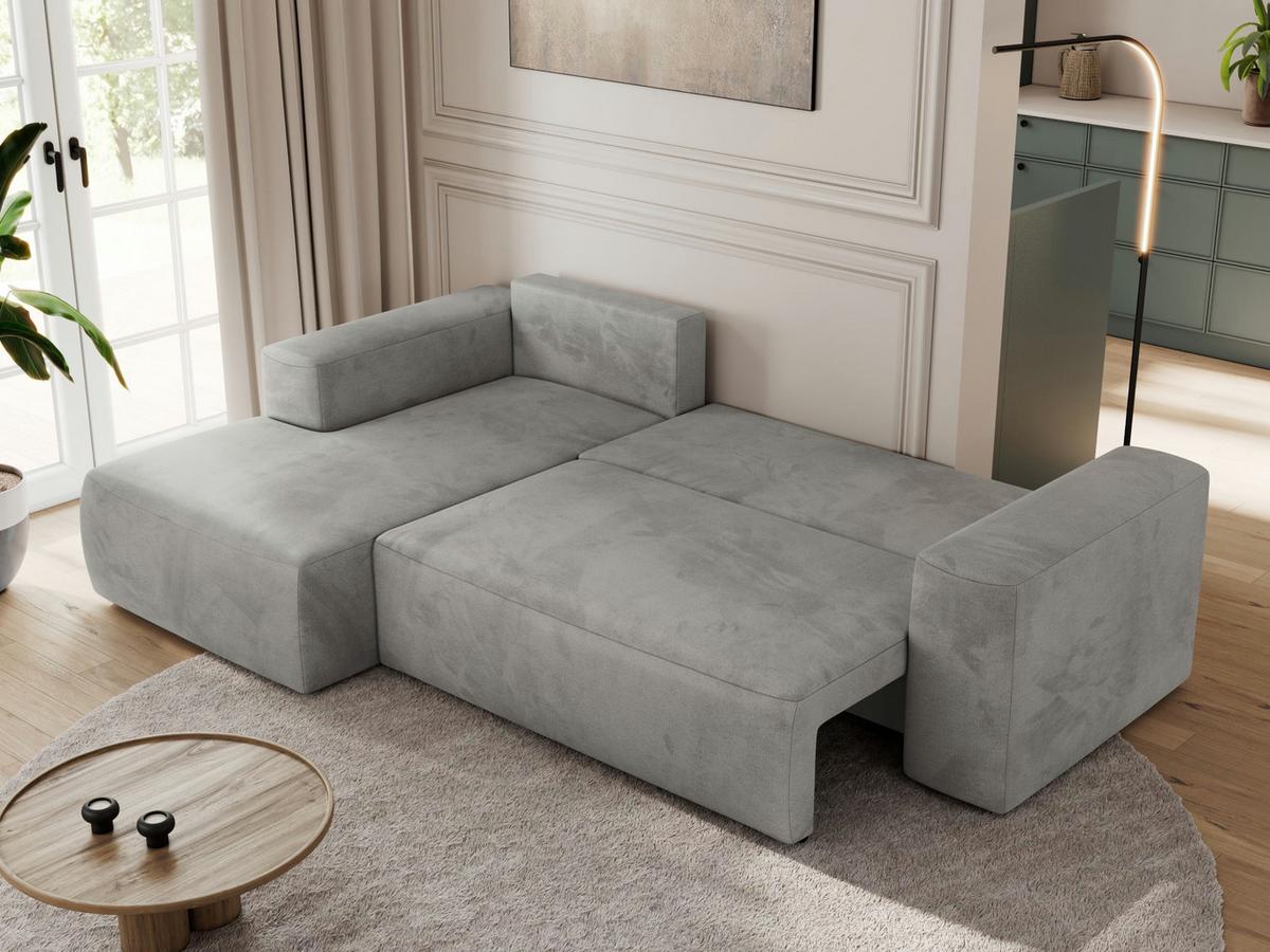 ECKSOFA TRENTINO L Hellgrau Velvet - Links - Hellgrau/Schwarz, Kunststoff/Textil (266/164cm) - MKS