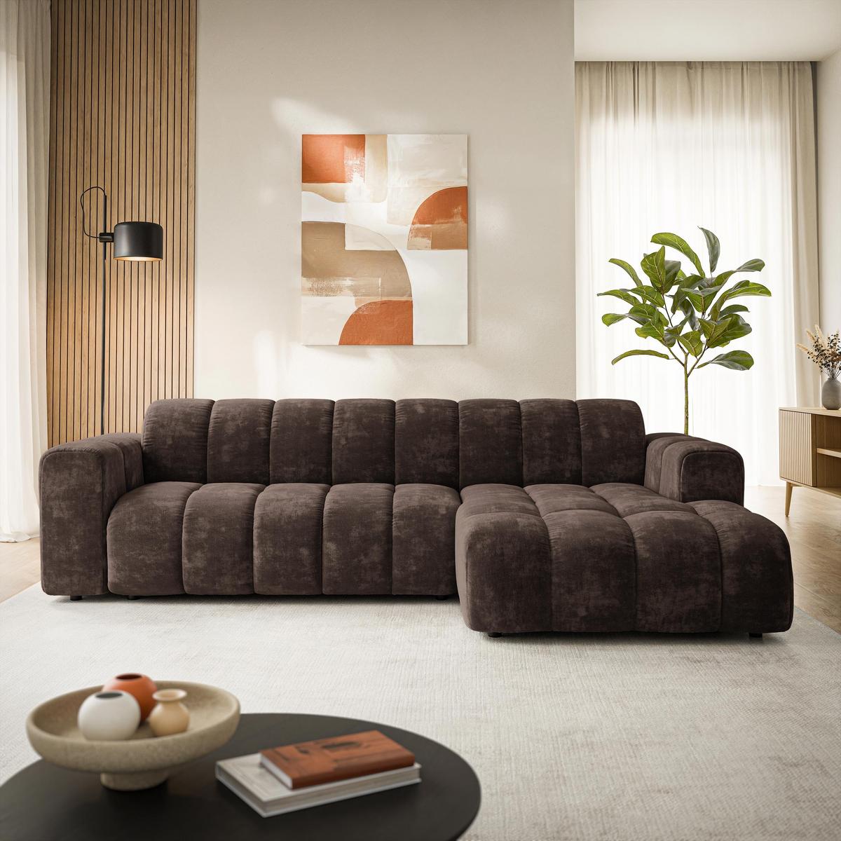 ECKSOFA SETIA LM R-S Braun Chenille - Braun, Holzwerkstoff (304/165cm) - MASSENO