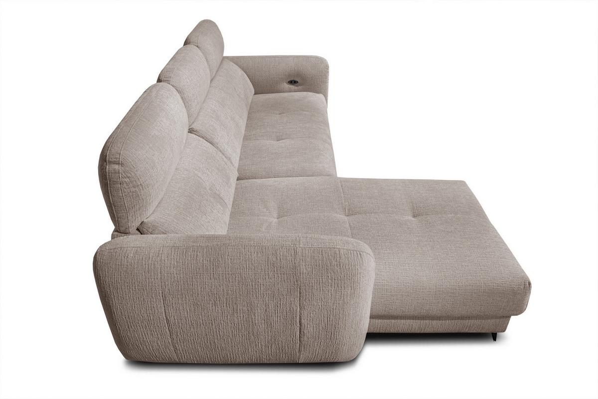 ECKSOFA SVEN 3-Sitzer, 1 Relax XL, verstellbare Kopfstützen, beige - Beige/Schwarz, Holzwerkstoff/Textil (256/163cm) - Wozimo
