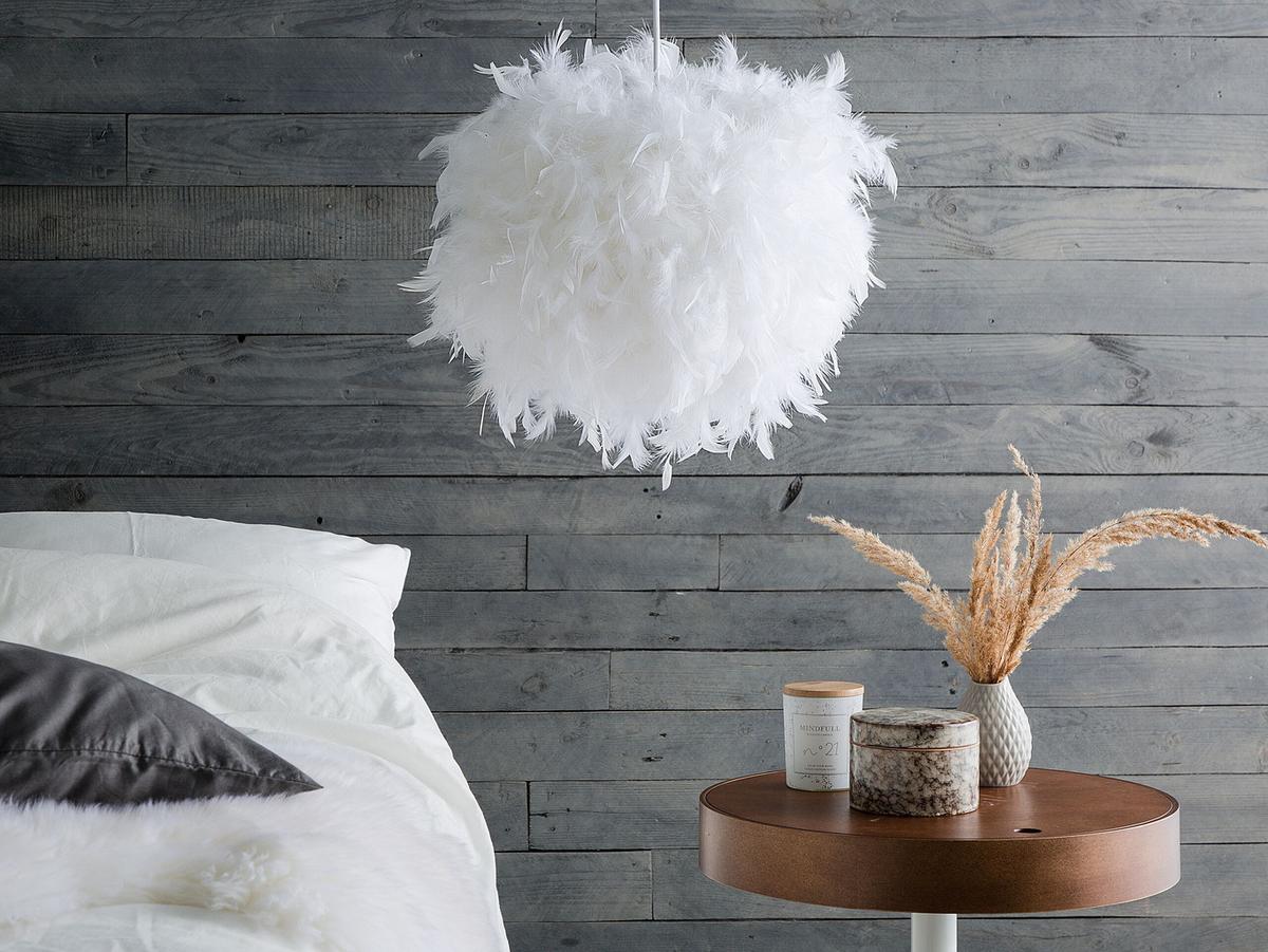 HÄNGELEUCHTE Drava 40/40/154 cm - Weiß, Naturmaterialien (40/40/154cm) - Beliani