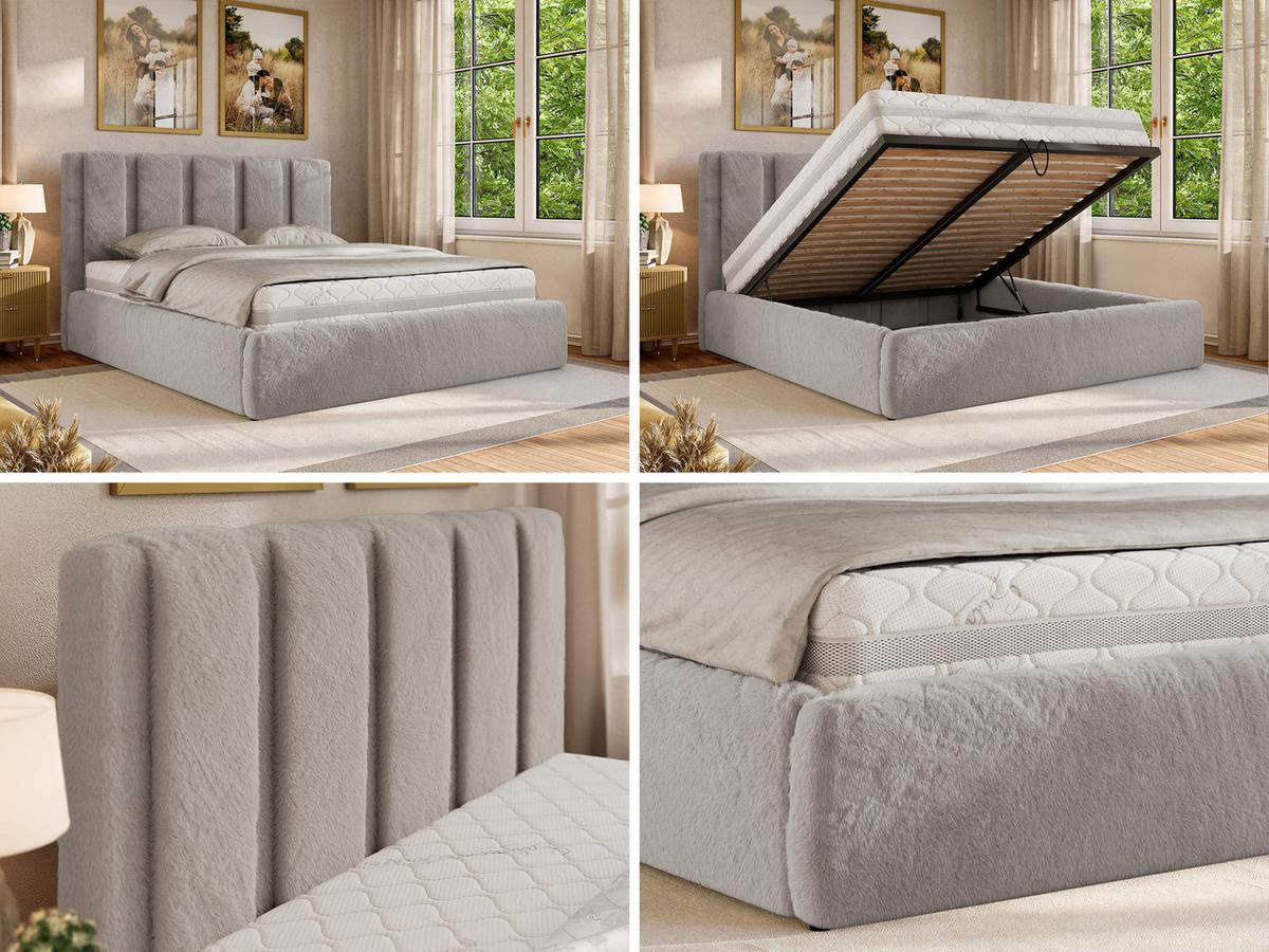 POLSTERBETT SAVINO CLASSIC 140/200 - Hellgrau Plüsch - Pocket-Matratze - Hellgrau, Textil (140/200cm) - MKS