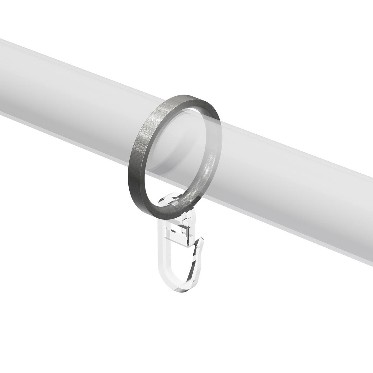 FLACHRINGE MIT FALTENHAKEN FÜR GARDINENSTANGEN 20 mm Ø, Edelstahl-Optik, Packung 10 Stück - Edelstahlfarben, Metall (20cm) - INTERDECO