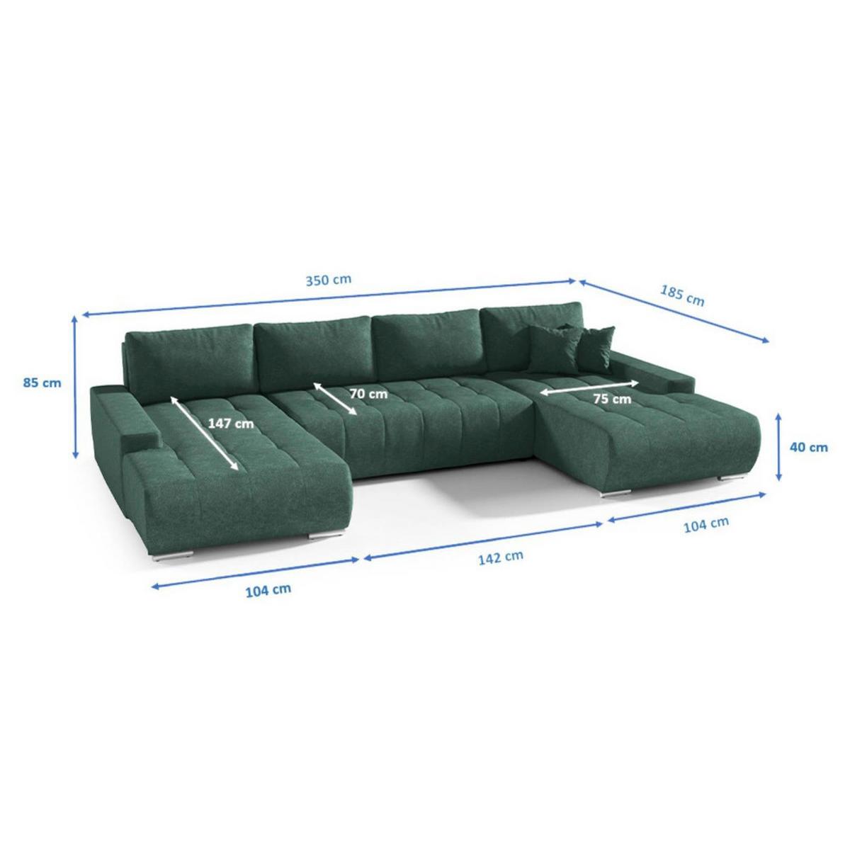 WOHNLANDSCHAFT Draco U Grün - Silberfarben/Grün, Textil/Metall (350/85/185cm) - Beautysofa