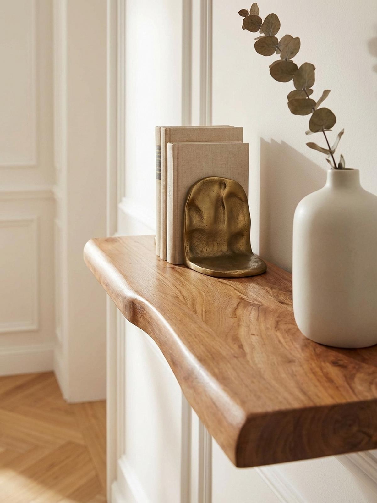 WANDREGAL Akazienholz Baumkante Rustikal, Beige 60x26x4 cm - Beige, Holz (60/4/26cm) - KADIMA DESIGN