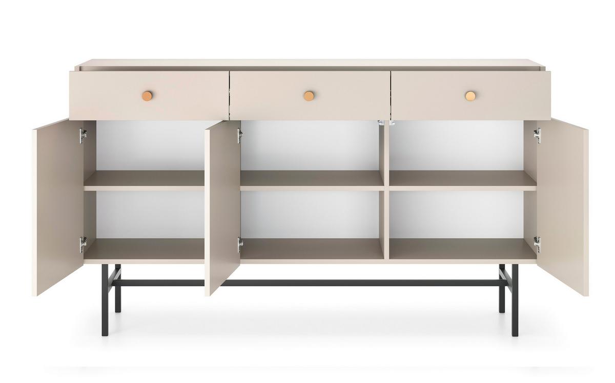 SIDEBOARD Dinley 3T 3S Beige 155/89,4/39 cm – mit schwarzen Beinen im minimalistischen Design - Beige/Schwarz, Holzwerkstoff/Metall (155/89.4/39cm) - AX Living