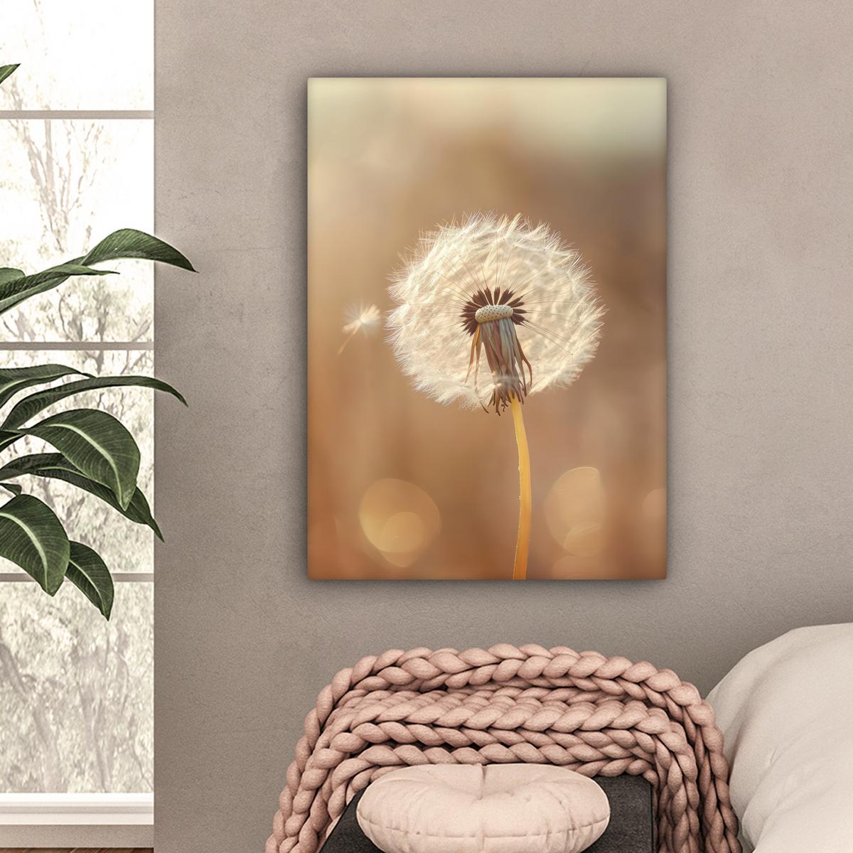 LEINWANDBILD Löwenzahn - Beige - Natur - Blume Wandbild Wohnzimmer 60x80 cm - Hellbraun, Textil (60/80cm) - MuchoWow