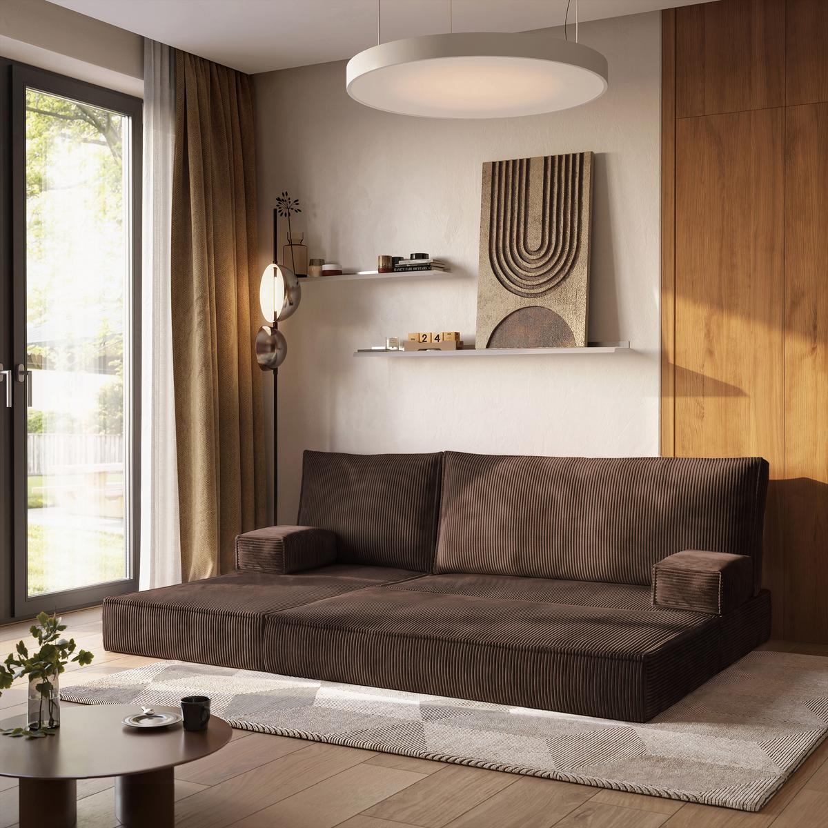 ECKSOFA NOTIA modulares Boneless Sofa mit Schlaffunktion Braun Kordstoff - Braun, Textil (200/120cm) - MASSENO