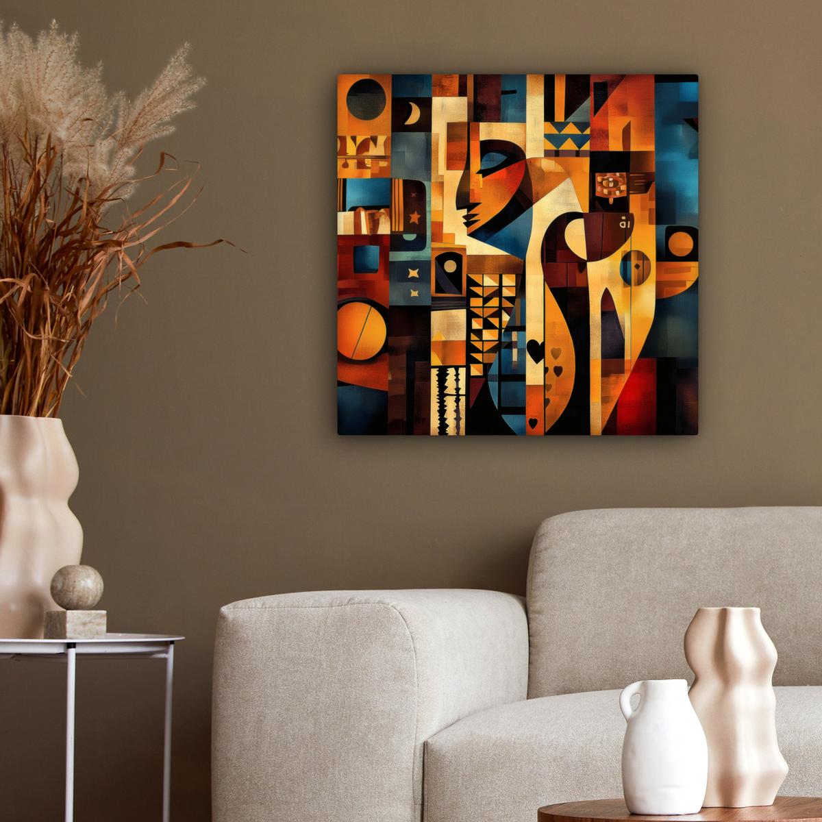 LEINWANDBILD Figuren - Abstrakt - Symbole Wandbild Wohnzimmer 50x50 cm - Terracotta, Textil (50/50cm) - MuchoWow