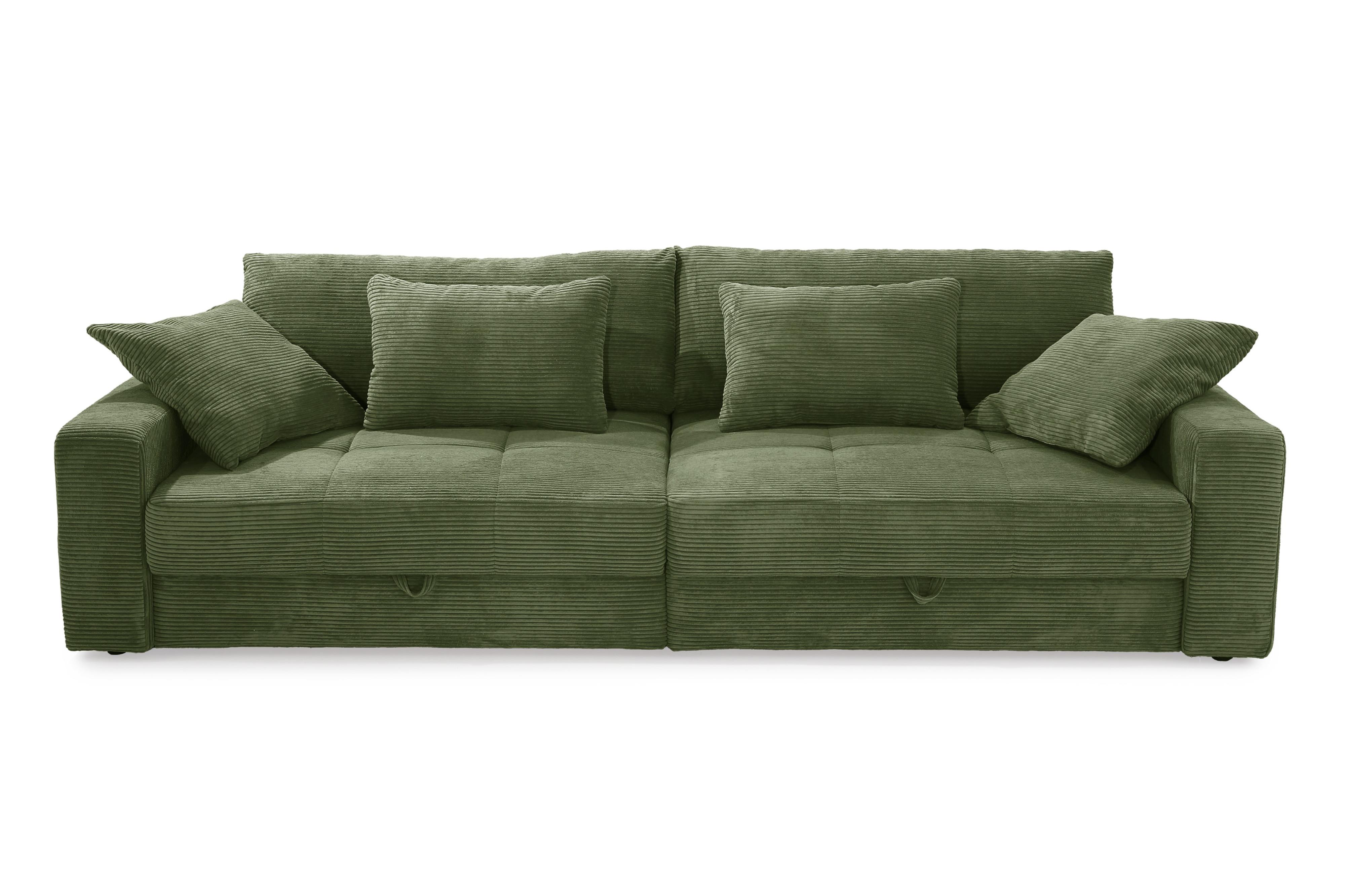 BIG-SOFA mit 2 Bettkästen, viel Stauraum, B274/T113/H84 cm, Liegefläche 103x241 cm, Cord Grün / 15262 - Schwarz/Grün, Kunststoff/Textil (284/84/113cm) - luma-home
