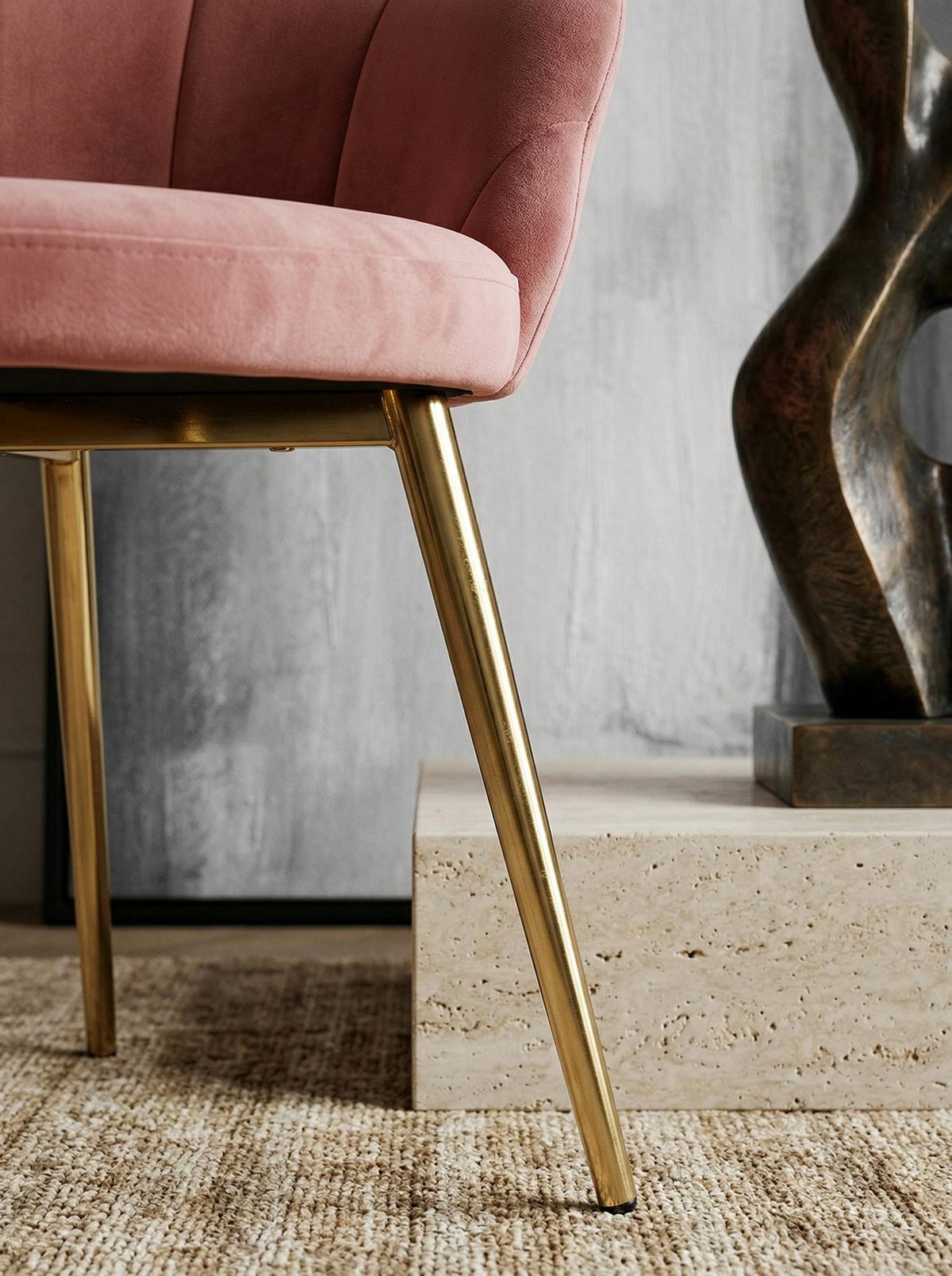 ESSZIMMERSTUHL Samtbezug mit Metallgestell Skandinavisch gepolstert, Rosa 53x48x80 cm - Pink/Goldfarben, Textil/Metall (53/80/48cm) - KADIMA DESIGN