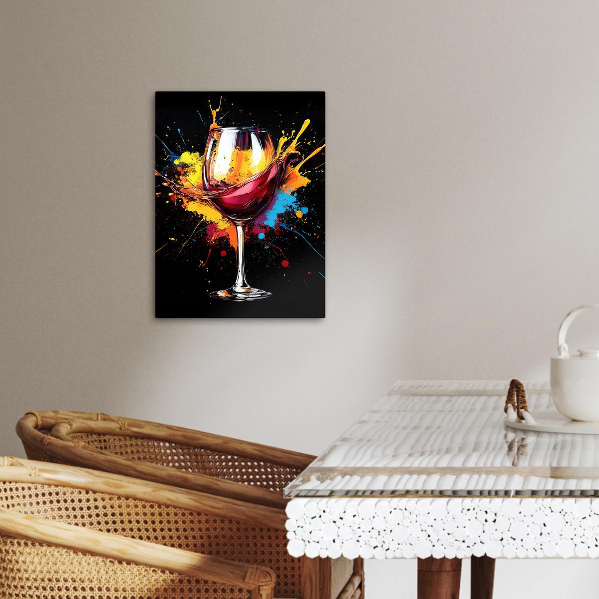 LEINWANDBILD Wein - Glas - Graffiti - Getränk - Rot - Farbe Room Decor 30x40 cm - Weinrot, Textil (30/40cm) - MuchoWow