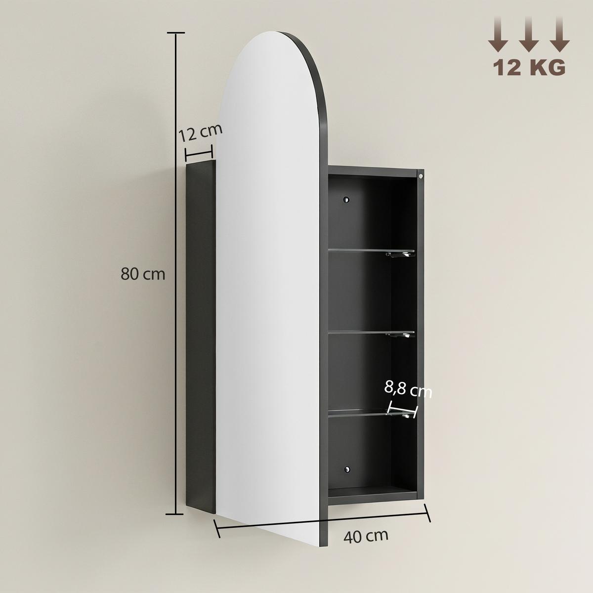 HÄNGENDER Badschrank mit Regalen - Schwarz/Weiß, Glas/Holzwerkstoff (12/80/40cm) - HOMCOM