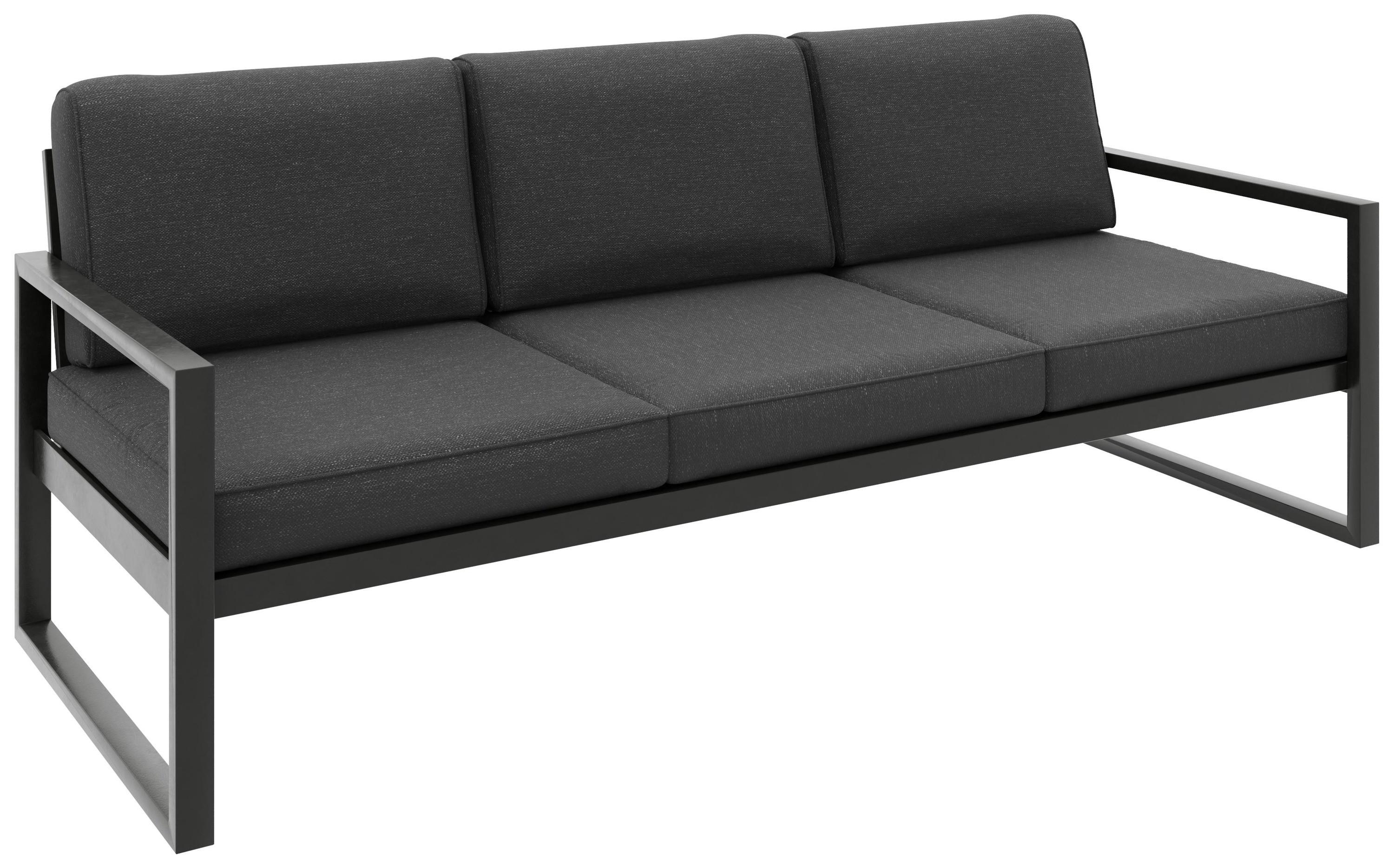 GARTENBANK Bellano Outdoor 3-Sitzer Polster-Loungebank, Stahlgestell Schwarz, Dunkelgrau 76/216/80 cm - Grau, Textil (216/86/80cm) - WFL GROUP