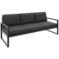 GARTENBANK Bellano Outdoor 3-Sitzer Polster-Loungebank, Stahlgestell Schwarz, Dunkelgrau 76/216/80 cm - Grau, Textil (216/86/80cm) - WFL GROUP