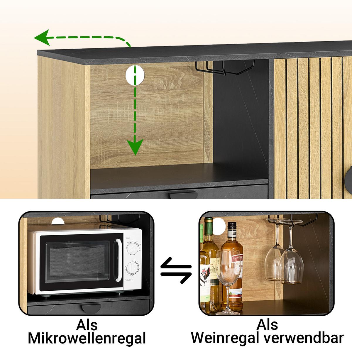 SIDEBOARD Eiche-Schwarz 107×40×85 cm - Schwarz/Naturfarben, Holzwerkstoff (107/40/85cm) - SoBuy