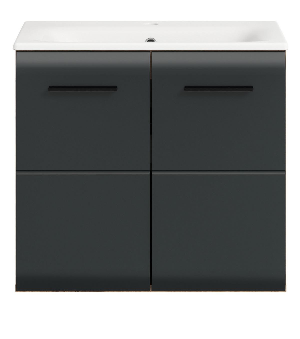 WASCHTISCH schwarz matt, Eiche Nox, Waschtischunterschrank hängend 60 cm mit Waschbecken - Eichefarben/Schwarz, Keramik/Holzwerkstoff (60/55/46cm) - Inn.Furn