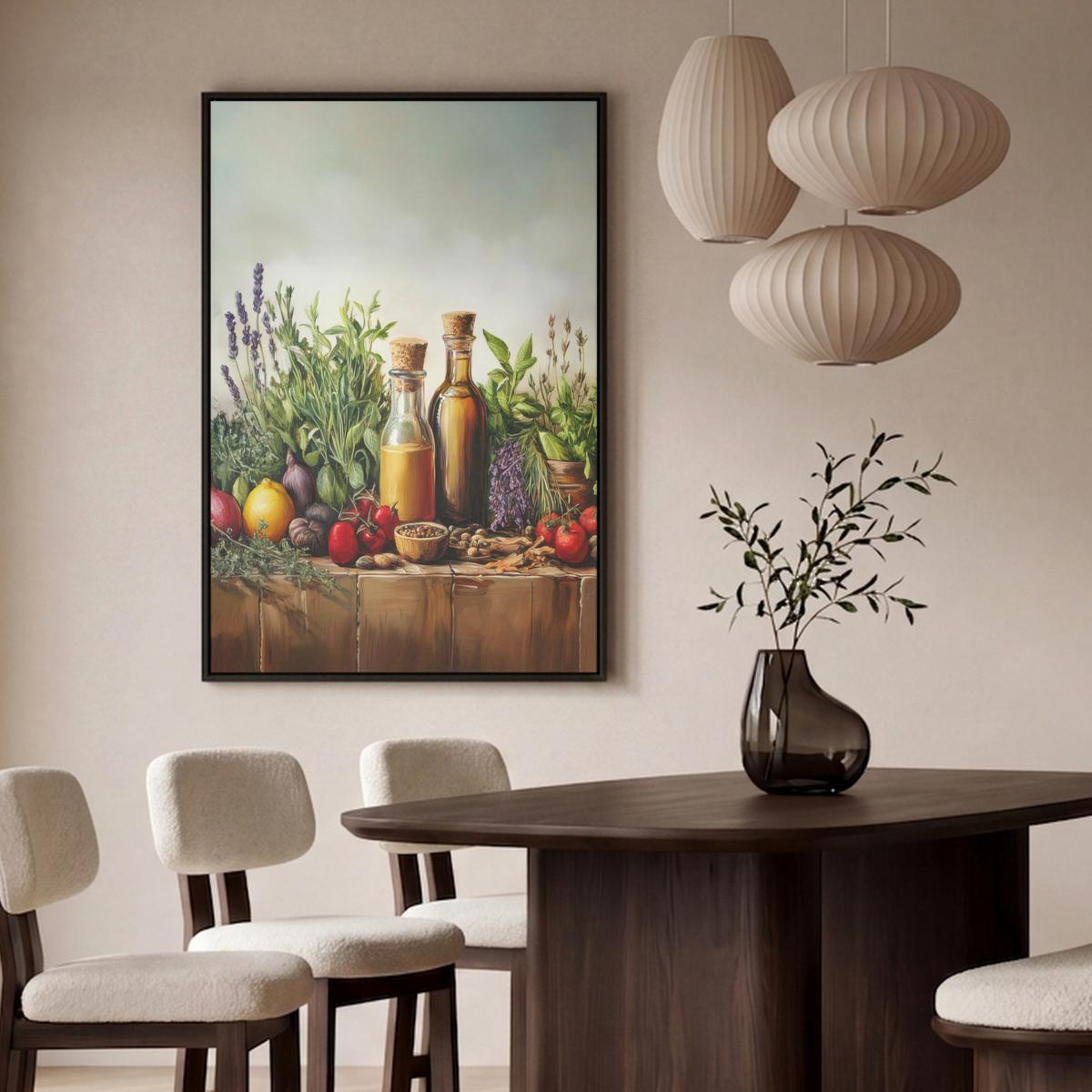 LEINWAND Bilder mit Rahmen - Stilleben - Kräuter - Gewürze - Früchte - Farbenfroh - 80x120 - Grün, Textil (80/120cm) - MuchoWow