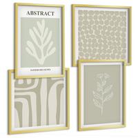 BILDER SET 4er Set - 50x50 cm & 40x60 cm Goldrahmen - Abstrakte Pflanzenmuster - Goldfarben, Kunststoff (50/50cm) - TULUP
