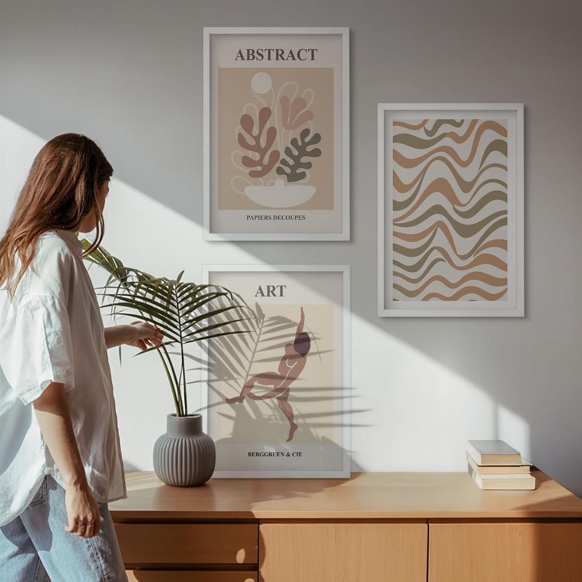 BILDER SET 3er Set - 40x60 cm Weißer Rahmen - Matisse Boho abstrakte Muster - Weiß, Kunststoff (40/60cm) - TULUP