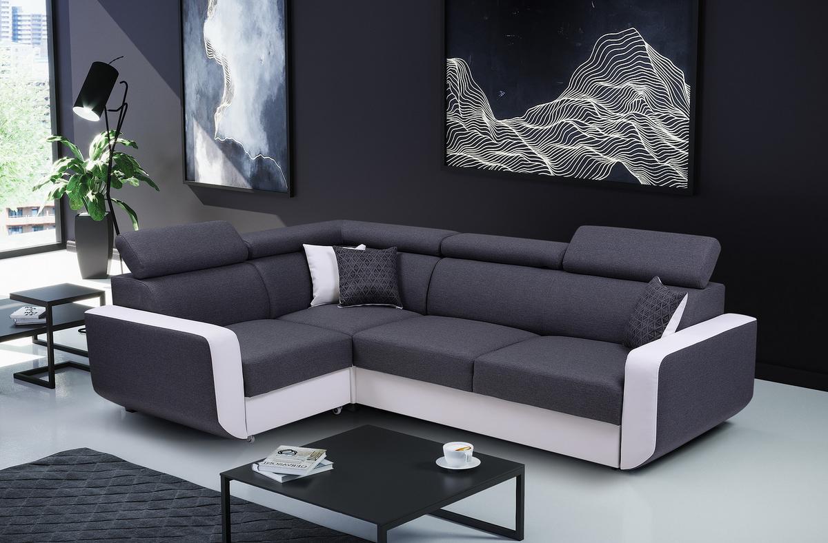 ECKSOFA MIRA Grau Geflochtener Stoff mit Schlaffunktion - Grau, Holz (263/184cm) - MASSENO