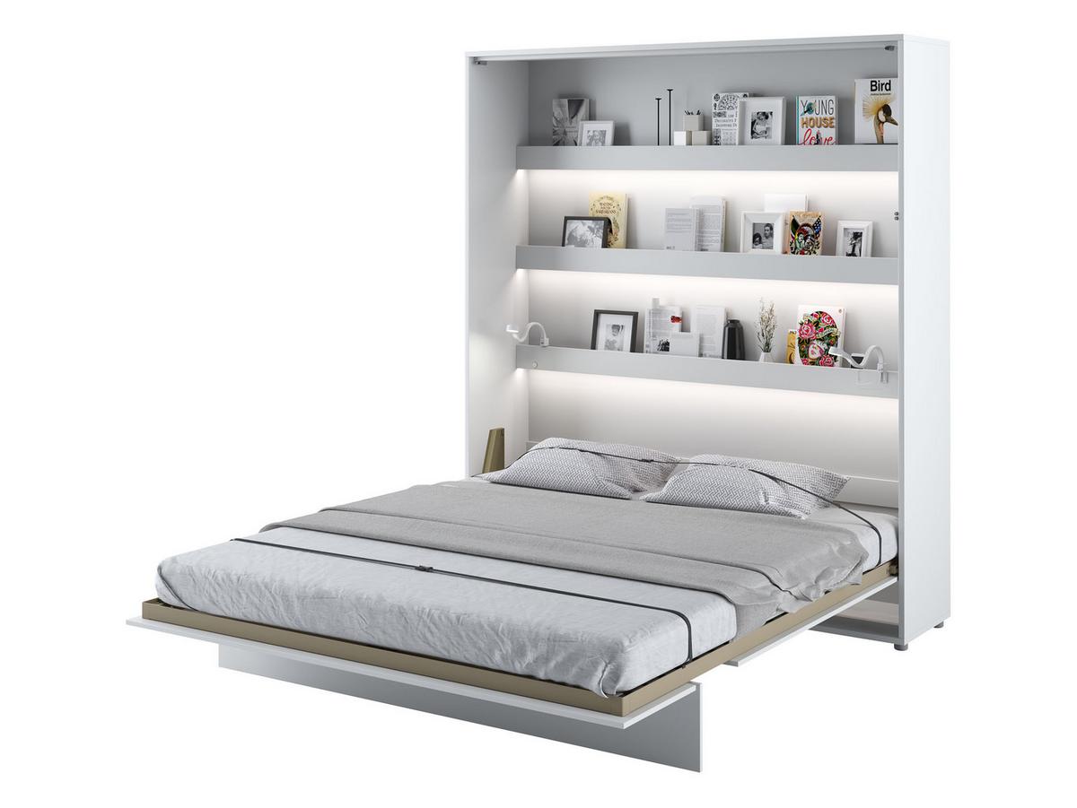 SCHRANKBETT Bed-Concept BC-13 180x200 mit weißer LED Beleuchtung - Weiß Hochglanz/Grau, Holz/Holzwerkstoff (180/200cm) - MIRJAN24