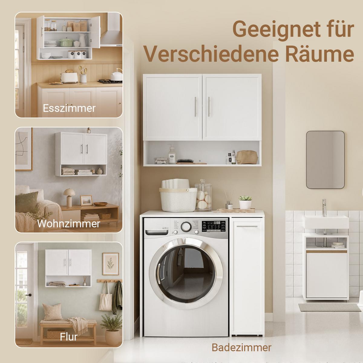 WANDSCHRANK mit offenen Fach und Doppeltüren BZR233-W - Weiß, Holzwerkstoff (90/28.5/70cm) - SoBuy